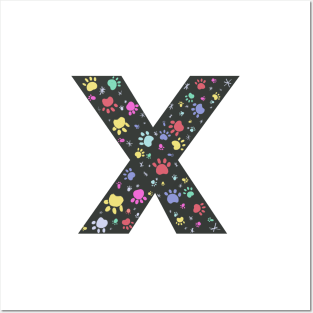 X letter with colorful paw print Posters and Art